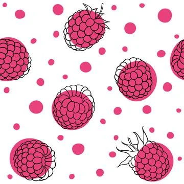 Beautiful seamless pattern cartoon black and white outline raspberry and pi.. Stock Illustration