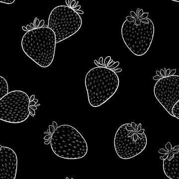 Beautiful seamless pattern cartoon black and white outline strawberry, symb.. Stock Illustration
