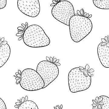 Beautiful seamless pattern cartoon black and white outline strawberry, symb.. Stock Illustration