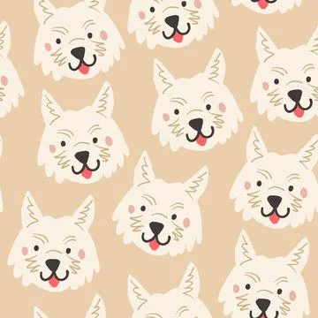 Beautiful seamless pattern with cartoon cute dogs. Breed - west highland terrier Stock Illustration