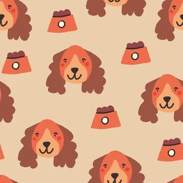 Beautiful seamless pattern with cartoon cute dogs. Breed - cocker spaniel. Good Illustrazione stock
