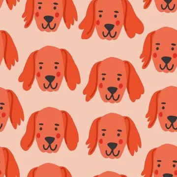 Beautiful seamless pattern with cartoon cute dogs. Breed - Redbox labrador. Good Illustrazione stock