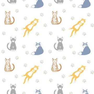 Beautiful seamless pattern with cats. Stock Illustration