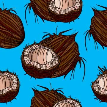 Beautiful seamless pattern with coconut. Stock Illustration