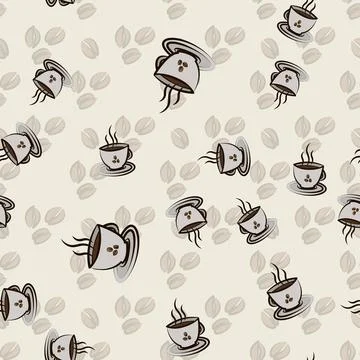 Beautiful seamless pattern with cup of coffee and coffee beans Illustrazione stock