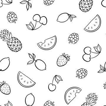 Beautiful seamless pattern with cute doodle fruits sketch. Hand drawn trend.. Stock Illustration