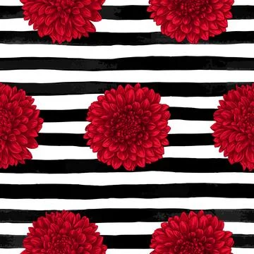 Beautiful seamless pattern dahliadrawing on horizontal ink black and white .. 스톡 일러스트