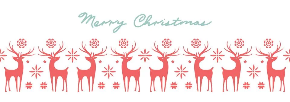 Beautiful seamless pattern with deer and snowflakes. Winter banner background Stock Illustration