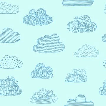 Beautiful seamless pattern of doodle clouds. design background greeting cards イラスト素材
