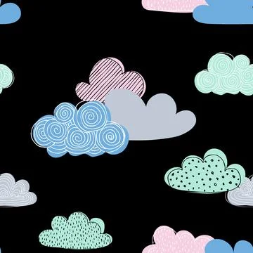 Beautiful seamless pattern of doodle clouds. design background greeting cards Stock Illustration