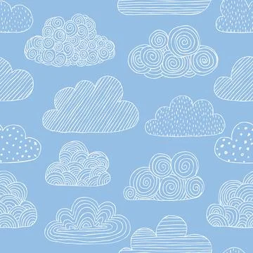 Beautiful seamless pattern of doodle clouds. design background greeting car.. Stock Illustration