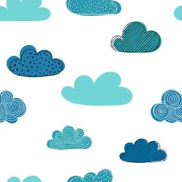 Beautiful seamless pattern of doodle clouds. design background greeting car.. イラスト素材