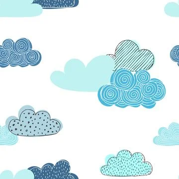 Beautiful seamless pattern of doodle clouds. design background greeting car.. Stockillustratie