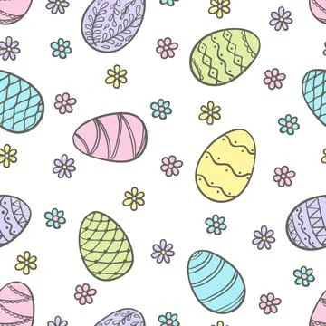 Beautiful seamless pattern of doodle easter eggs Isolated sketch. design ba.. Stock Illustration