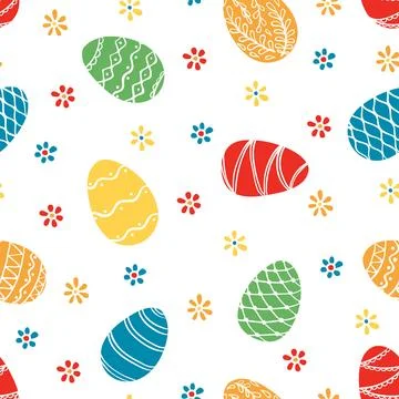 Beautiful seamless pattern of doodle easter eggs. design background greetin.. Stock Illustration