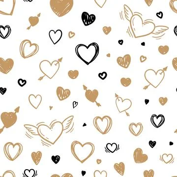 Beautiful seamless pattern with doodle sketch heart. design for holiday greet Stock Illustration