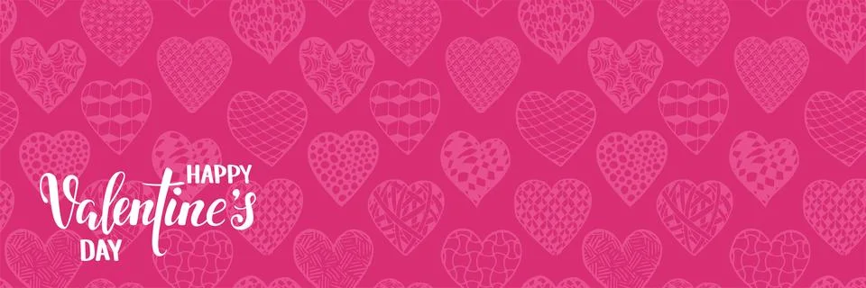 Beautiful seamless pattern with doodle sketch heart. Happy Valentine Day te.. Stock Illustration