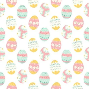 A beautiful seamless pattern featuring decorated Easter eggs in soft pastel.. Stock Illustration