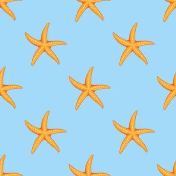 A beautiful, seamless pattern featuring starfish on a lovely blue background Stock Illustration