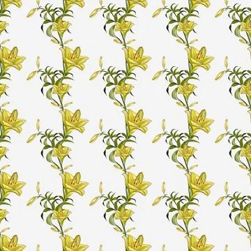 Beautiful seamless pattern featuring yellow lilies in watercolor design for.. Stock-Illustration