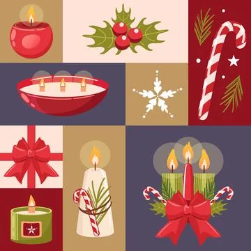 A Beautiful seamless pattern of Festive Holiday Decorations and Lovely Scented Stock Illustration