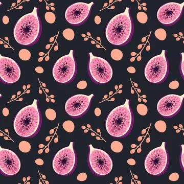 Beautiful seamless pattern with figs on a dark blue background. Stock Illustration