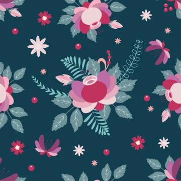 Beautiful Seamless Pattern with Flowers Stock Illustration