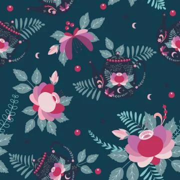 Beautiful Seamless Pattern with Flowers Stock Illustration