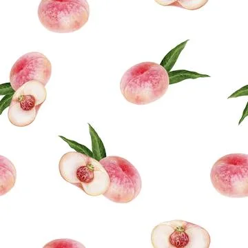 A Beautiful Seamless Pattern of Fresh Peaches on a Crisp White Background Stock Illustration