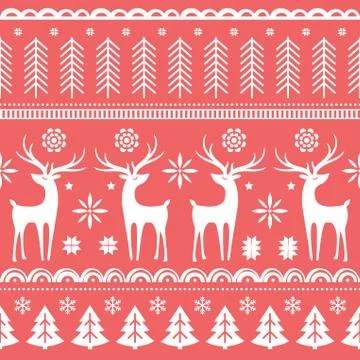 Beautiful seamless pattern with gorgeous deer and snowflake. Winter background Stock Illustration