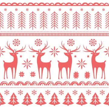 Beautiful seamless pattern with gorgeous deer and snowflake. Winter background Stock Illustration