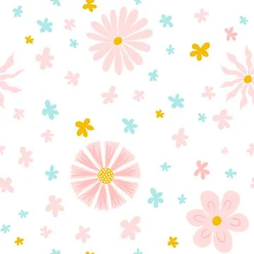 Beautiful seamless pattern with hand-drawn flowers. Modern abstract design for Stock Illustration