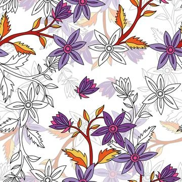 Beautiful seamless pattern with hand drawn flowers. Stock illustration. Stock Illustration