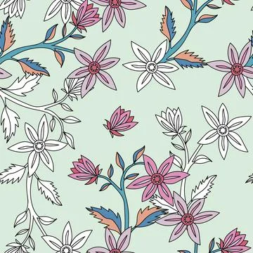 Beautiful seamless pattern with hand drawn flowers. Stock illustration. Stock Illustration
