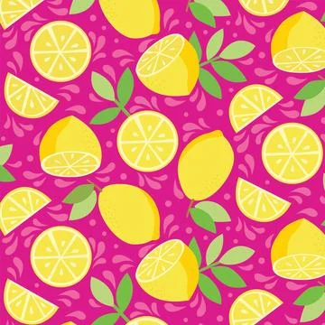 Beautiful seamless pattern with hand drawn lemons and blue green leaves. Stock Illustration