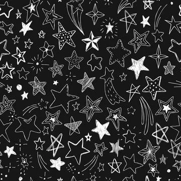 Beautiful seamless pattern hand drawn doodle stars black and white isolated.. イラスト素材