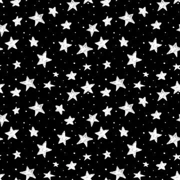 Beautiful seamless pattern hand drawn doodle stars black and white isolated.. Stock Illustration