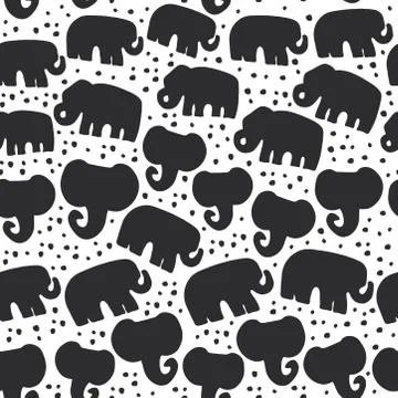 Beautiful seamless pattern Indian Elephant with polka dot ornaments. Hand dra Stock Illustration