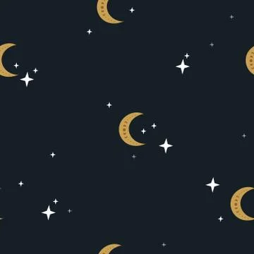 Beautiful Seamless Pattern with Moon and Stars Stock Illustration