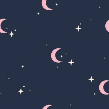 Beautiful Seamless Pattern with Moon and Stars Stock Illustration