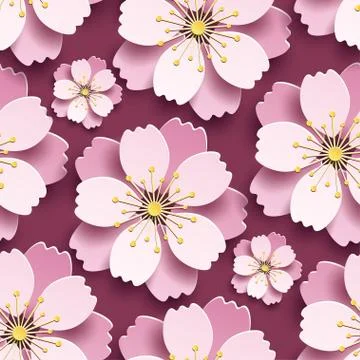 Beautiful seamless pattern with pink cherry blossom 스톡 일러스트