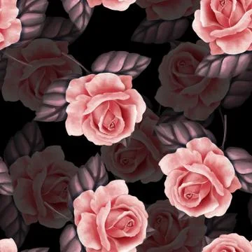 Beautiful seamless pattern with pink roses Stock-Illustration
