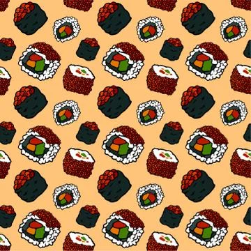 Beautiful seamless pattern with rolls Stock Illustration