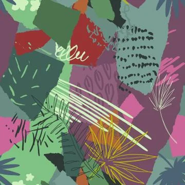 Beautiful seamless pattern with ropical jungle palm leaves and abstract texture Stock Illustration