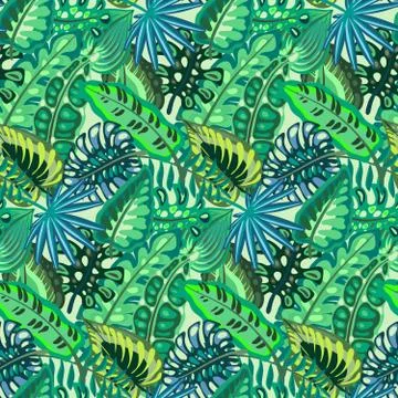 Beautiful seamless pattern with ropical jungle palm leaves. Stock Illustration