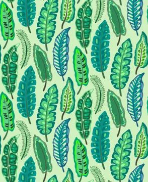 Beautiful seamless pattern with ropical jungle palm leaves. Stock Illustration
