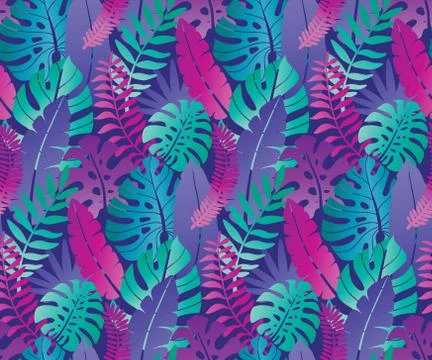Beautiful seamless pattern with ropical jungle palm leaves. Stock Illustration