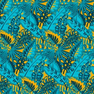 Beautiful seamless pattern with ropical jungle palm leaves. Illustrazione stock