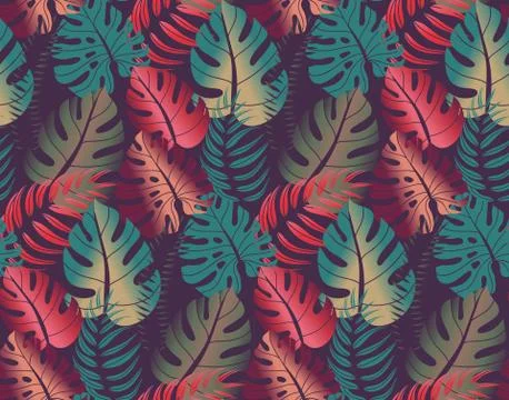Beautiful seamless pattern with ropical jungle palm leaves. Illustrazione stock