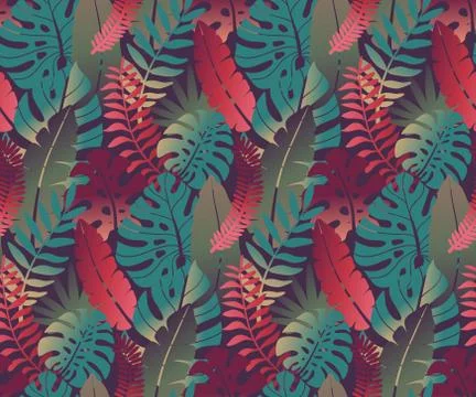Beautiful seamless pattern with ropical jungle palm leaves. Stock Illustration